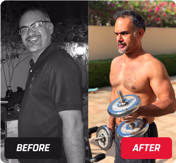 PTD client transformation showing him before and after with visible changes in his physique